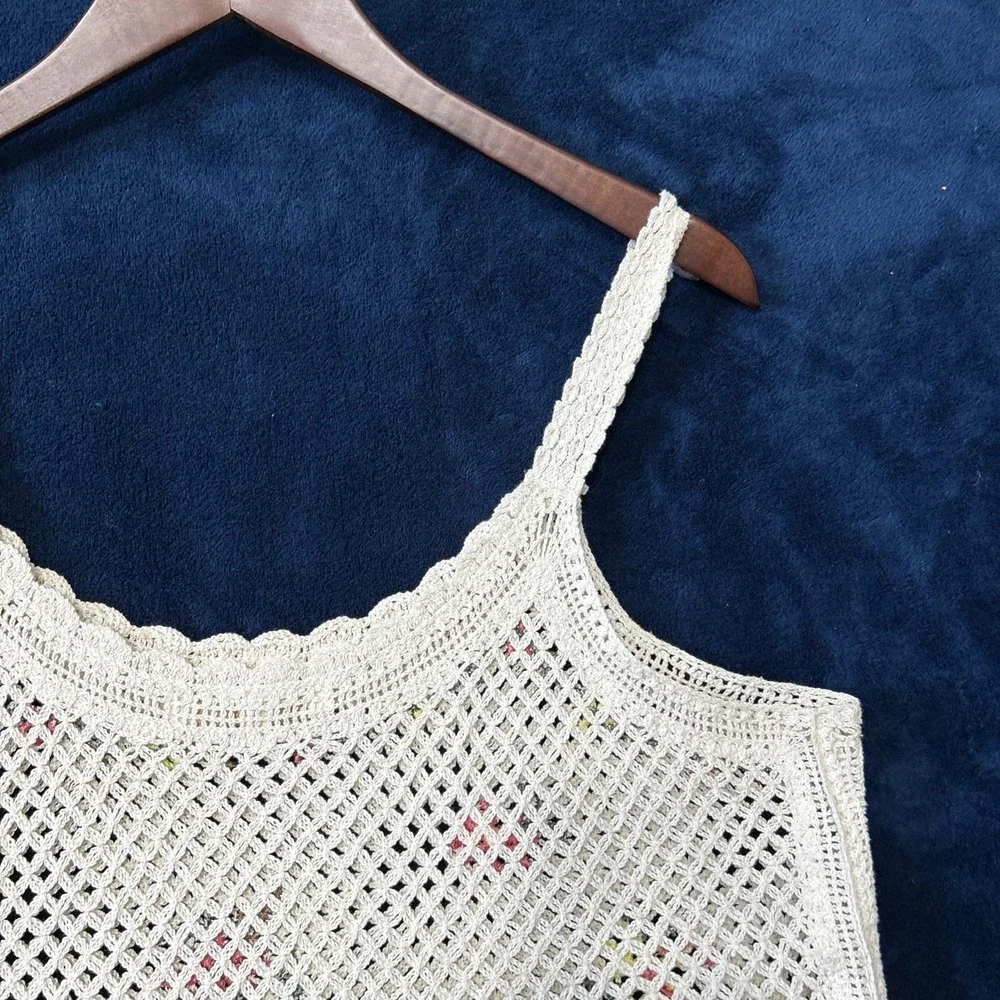 Rebellion Again Womens Crochet Crop Top Size L Cream Embroidered Dainty Festival